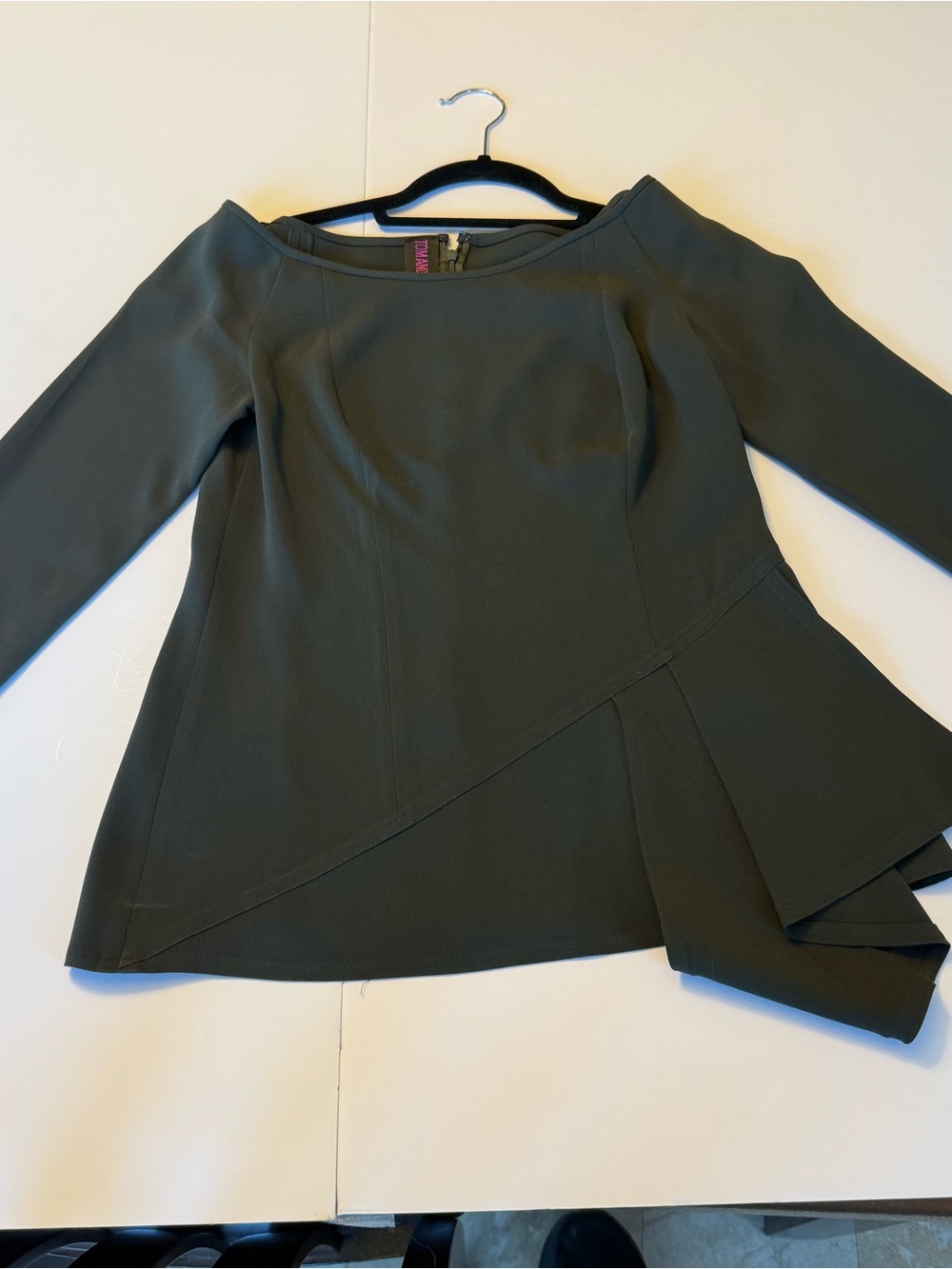Women's Olive Asymmetric Peplum Tunic Top